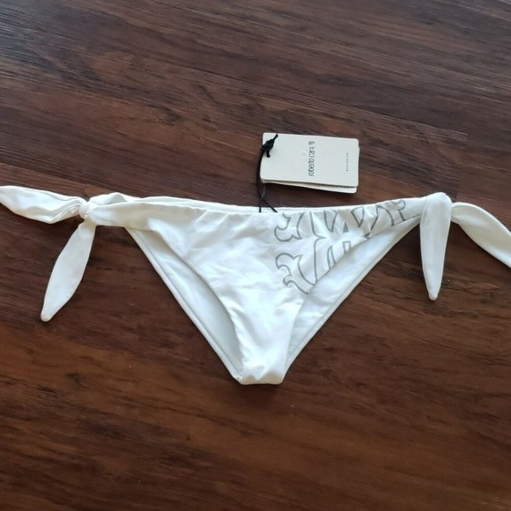 NWT Roberto Cavalli White Silver Chic Feminine Fairy Edgy Bikini Bottoms Size XS